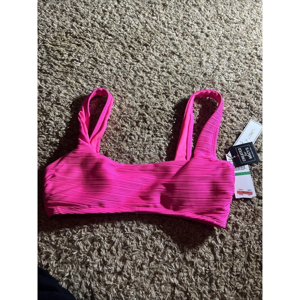 Salt + Cove Womens Juniors Ribbed Summer Bikini Swim top Pink L